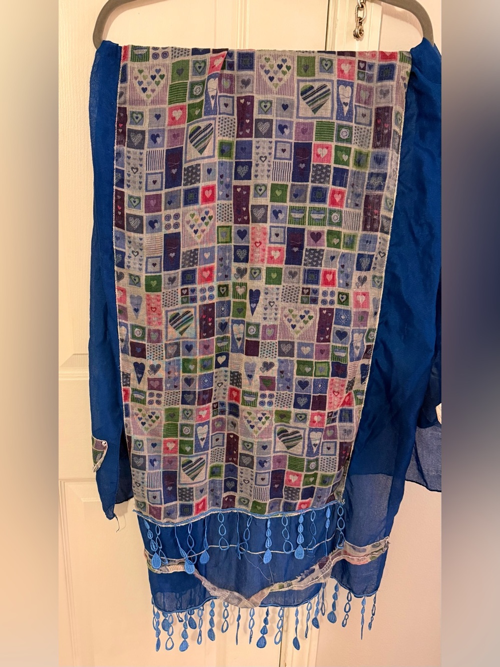 Blue Patterned Heart Print Scarf